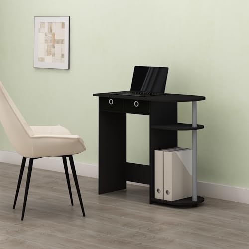 Ipoh Home Computer Desk, 32 Inch Writing Desk, Study Desk with Side Shelves and Bin Storage, for Home Office, Study Room, Black/Grey - color: Black/Grey