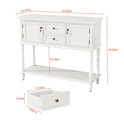 ARTPOWER Console Table with 2 Drawers, Retro Entryway Table with 2 Door | Solid Wood Veneer Entry Table, Behind Couch Sofa Table with Open Storage Shelf for Living Room, Foyer, Hallway - color: White