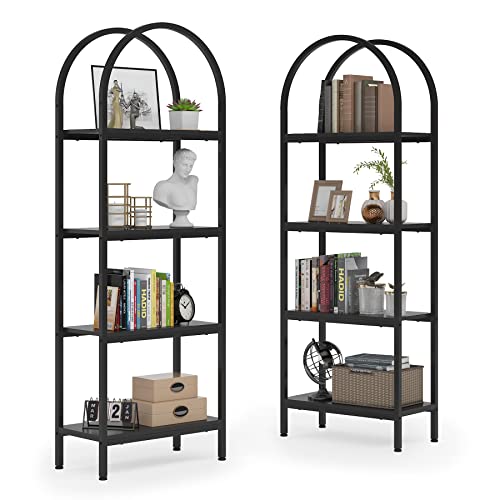Tribesigns 4-Tier Open Bookshelf Set of 2, 70.8" Industrial Wood Bookcase with Metal Frame, Freestanding Display Rack Tall Shelving Unit for Office, Bedroom (Black, 2PCS) - color: Black, size: 2PCS/4-Tier