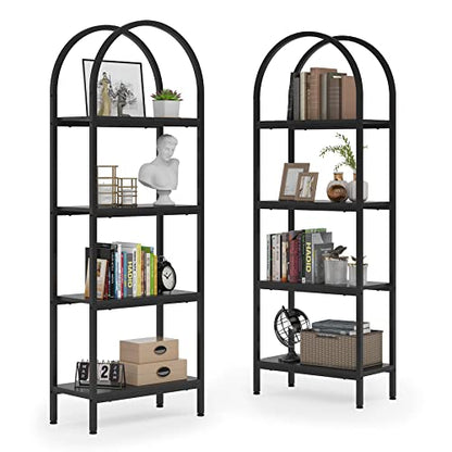 Tribesigns 4-Tier Open Bookshelf Set of 2, 70.8" Industrial Wood Bookcase with Metal Frame, Freestanding Display Rack Tall Shelving Unit for Office, Bedroom (Black, 2PCS) - color: Black, size: 2PCS/4-Tier
