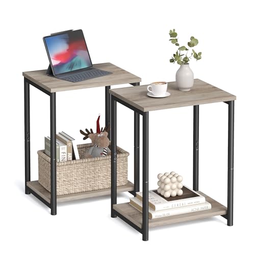 VASAGLE Side Tables Set of 2, Small End Table, Nightstand for Living Room, Bedroom, Office, Bathroom, Greige and Black ULET272B02 - color: Greige + Black