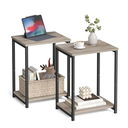 VASAGLE Side Tables Set of 2, Small End Table, Nightstand for Living Room, Bedroom, Office, Bathroom, Greige and Black ULET272B02 - color: Greige + Black