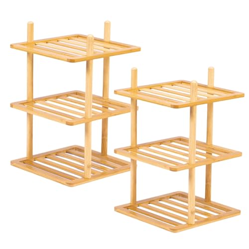 2Pc 3-Tier Vertical Shoe Rack - Tall Narrow Shoe Rack Organizer for Small Spaces,Bamboo Shoen Shelf for Entryway,Closet,Corner,Doorway,Skinny Shoe Shelf Space Saving Shoe Storage - color: 3-tier 2pc Natural