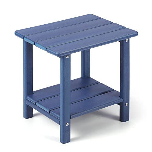 Apolimi Adirondack Outdoor Side Table, 2-Tier Sturdy Patio End Table Weather Resistant, 16.5" Solid Side Table for Patio, Pool, Porch - color: Dark Blue