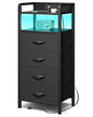 Lazzanto Night Stand Bedside Table Bedroom - Tall Nightstand with Charging Station & LED Light Strip, Bed Side Table with Shelf & Drawers, 2 U-S-B Ports & 2 AC Outlets, Black - color: Black, size: 4 Drawers
