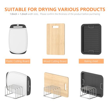 KORRTFID Cutting Board Holder Stand, Chopping Board Storage Rack, Cutting Board Organizer, 304 Stainless Steel Chopping Board Holder, Cookie Sheets Organizer 1.0+1.2 Inch Width Slots(Large) - size: 1.0+1.2 in Slot
