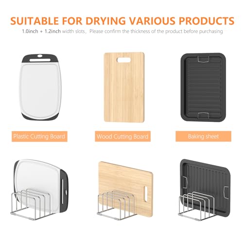 KORRTFID Cutting Board Holder Stand, Chopping Board Storage Rack, Cutting Board Organizer, 304 Stainless Steel Chopping Board Holder, Cookie Sheets Organizer 1.0+1.2 Inch Width Slots (2 PCS) - size: 1.0+1.2 in Slot (2pcs)