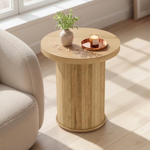 VASAGLE Round Side Table, Tambour End Table, Mid Century Modern Nightstand, Easy Assembly, for Small Spaces, Living Room, Bedroom, Home Office, 17.7 x 19.7 Inches, Natural Brown ULET295K101 - color: Natural Brown, size: Round