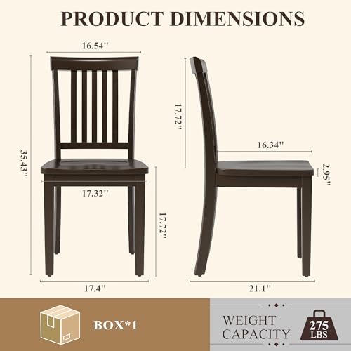 COLAMY Wooden Dining Chairs Set of 2, Farmhouse Dining Room Chairs, Windsor Spindle High Back Side Chairs, Armless Rubberwood Kitchen Table Chairs, Dark Brown - color: Dark Brown, size: Set of 2