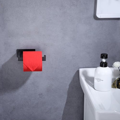 LANC Self-Adhesive Toilet Paper Holder, Matte Black Toilet Tissue Holder Wall Mounted for Bathroom Kitchen, Stick On Paper Roll Holder with No Drilling Rustproof Stainless Steel, A8307MB - color: Matte Black, size: Right Hand(Adhesive)