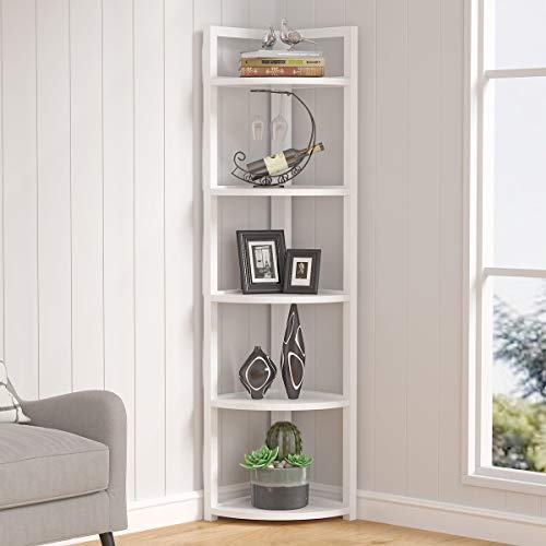 Tribesigns 5 Tier Corner Shelf, Modern Corner Bookshelf Small Bookcase Storage Rack Plant Stand for Living Room, Home Office, Kitchen, Small Space (White) - color: White, size: 5-Tier