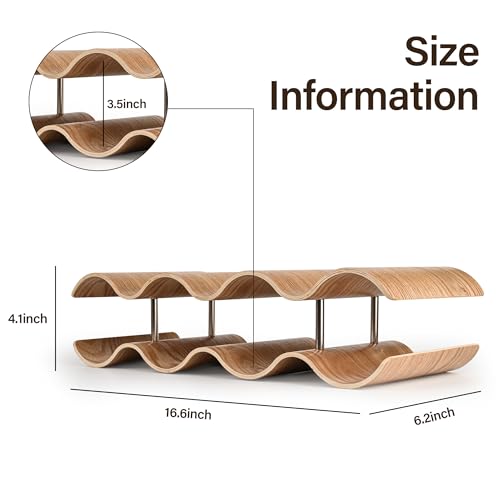 Countertop Wine Rack - 7 Bottle Freestanding Wine Bottle Holder Stand - 2 Tier Wooden Wine Storage Rack - Wavy Wine Organizer for Cabinet Pantry Home Kitchen Bar - size: 2 Tier - 7 Bottle