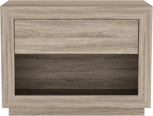 Manhattan Comfort Soren 32" Nightstand with 1 Drawer & Open Cubby, Modern Wood Design Bedside Table, Handle-Less Minimalist Storage, Elevated Base, Compact & Functional, Natural Oak - color: Natural Oak