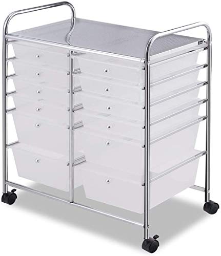 Moccha 12-Drawer Rolling Storage Cart - Under Desk Storage Drawers with wheels for Craft Art Supply Paper Salon, Scrapbook Paper Tools, Mobile Utility Cart for Classroom, Clear - color: Clear, style: 12 Drawers