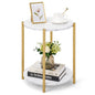 Gold End Table, Faux Marble Side Table, 2-Tier Small Round Nightstand for Bedroom - Modern Accent Table for Living Room Couch, Metal Frame (1 Pack) - color: Gold