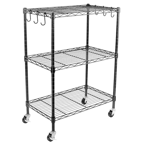 WDT 3-Tier Storage Shelves, Heavy Duty Metal Shelves Wire Rack Shelving Unit, Adjustable Shelf with Wheels for Home Office Garage Kitchen Bathroom,23.4" Wx13.6 Dx32.5 H - size: 3Tier 23.4"W x 13.6"D x 32.5"H