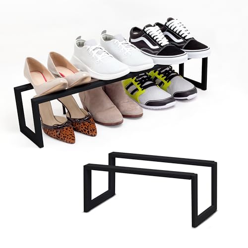 QUALIAZERO 2-Tier Expandable Shoe Rack – Durable Organizer Shelf for Entryways, Bedrooms, Bathrooms, and Laundry Rooms (GALAXY BLACK, 2 PACK) - color: GALAXY BLACK, size: 2 PACK