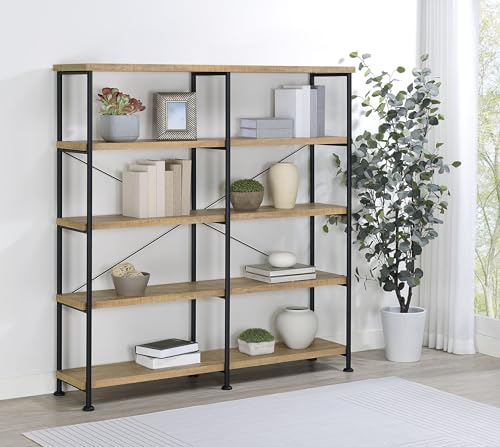 Coaster Home Furnishings - Analiese - Wood and Metal - 4-Tier Double Bookshelf with Open Shelves, X-Back Bracing, and Rectangular Frame - Home Office - 63-Inch - Mango - 801853 - color: Mango