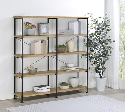 Coaster Home Furnishings - Analiese - Wood and Metal - 4-Tier Double Bookshelf with Open Shelves, X-Back Bracing, and Rectangular Frame - Home Office - 63-Inch - Mango - 801853 - color: Mango