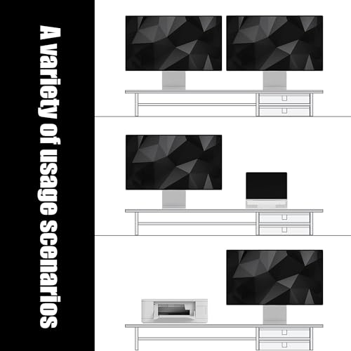 FENSULN Dual‑Tier Monitor Stand Riser with Drawers, Desktop Organizer Shelf Storage for Computer Screen 2 Monitors, Supports for PC Computer Monitor, Printer, Heavy TV Riser Brown and Black