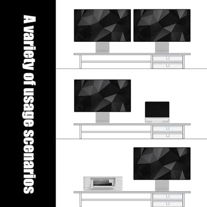 FENSULN Dual‑Tier Monitor Stand Riser with Drawers, Desktop Organizer Shelf Storage for Computer Screen 2 Monitors, Supports for PC Computer Monitor, Printer, Heavy TV Riser Brown and Black