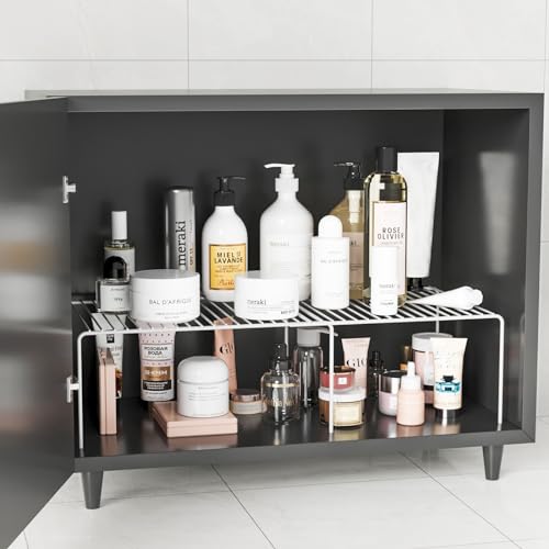 2Pack Expandable Storage Shelf, 13.5"~23" L x 9.4" W x 5.5" H, White | Adjustable Rustproof Metal Wire Spice Rack, Space Saver Kitchen Storage Shelves for Pan, Pot, Countertop, Drawer, Fridge - size: 2Pack-White-13.5-23 x 10 inch