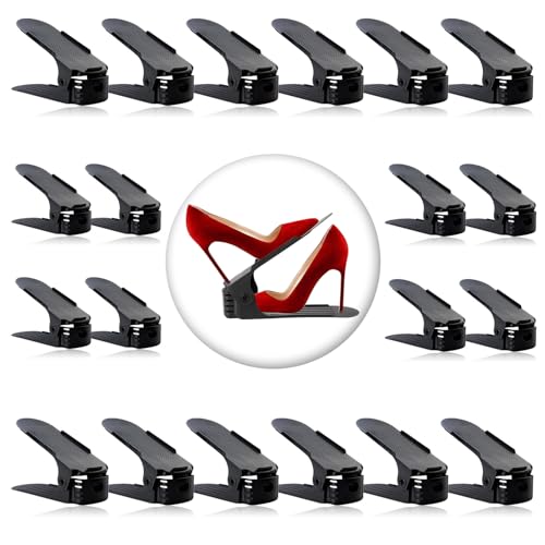 Neprock Shoe Slots Organizer, 20 Pack Adjustable Shoe Rack Stacker Storage Space Saver, Double Deck Shoe Rack Holder for Closet Organization (Black) - color: Black, size: 20 Pack