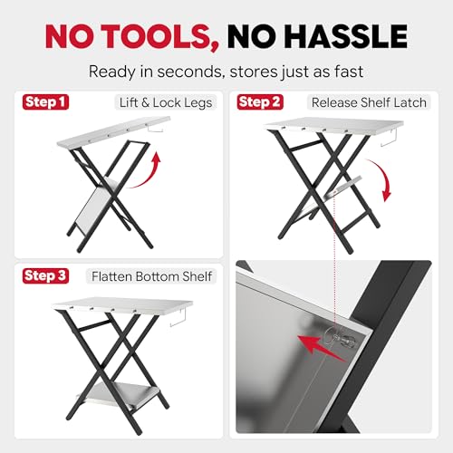 Feasto Outdoor Grill Table, Folding Prep Table, 30" x 24", Stainless Steel | with Garage Rack & Tissue Holder, Foldable Pizza Oven Stand & Griddle Stand for Gathering and Party - color: Silver