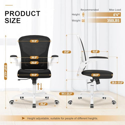 Office Chair, Ergonomic Desk Chairs 330LBS Capacity High Back Mesh Computer Chair with Flip-up Armrests, Comfy Work Chair with Adjustable Lumbar Support - color: Off-white Black