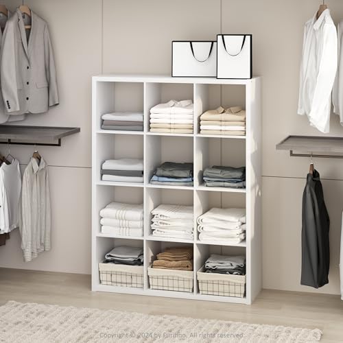 Furinno Cubic Extra Thick 12-Cube Closet Organizers and Storage, White | 14.6 x 44 x 58 in, Open Shelf Closet Storage, Closet Organizer, for Wardrobe, Bedroom, Living Room - color: White, size: 12-Cube