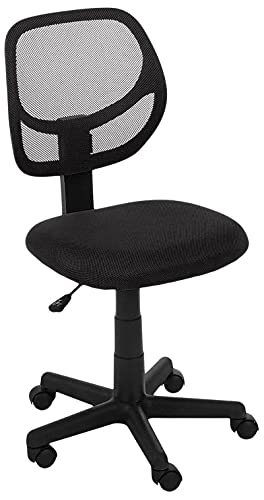 Amazon Basics Low Back Office Chair, Breathable Mesh, Height Adjustable, Padded Seat, Rolling Wheels, Swivel, Back Support, Sturdy, 21.25" D x 22.5" W x 38" H, Black - color: Black