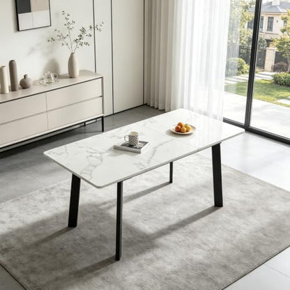 Modern 47.2"-63" Extendable Rectangular Dining Table, White | Removable Extension Leaf, Durable MDF Tabletop, Accommodates 4-8 Guests, Industrial Dining Room Small Kitchen & Dinner Spaces - color: White