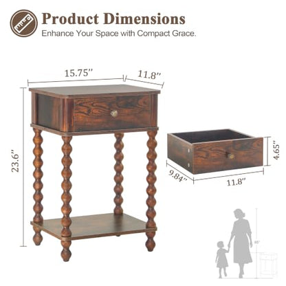 AWASEN Nightstand, Mid Century Modern Night Stand with Drawer for Living Room, Modern Bedside End Table with Spindle Wood Legs for Bedroom, Office, Rustic Brown - color: Rustic Brown