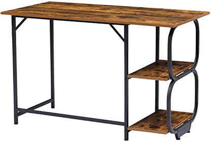 Anivia Writing Computer Home Office Desk with 2 Storage Shelves on Left or Right Side, Industrial Simple Style Wood Table Metal PC Laptop Notebook, 47", Rustic Brown + Black Frame - color: Rustic Brown + Black Frame