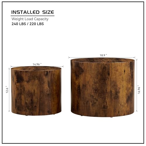 Nesting Coffee Table Set of 2, Modern Round Coffee Table, Accent Side Tables for Small Spaces Living Room Office,Dark Brown - color: Dark Brown
