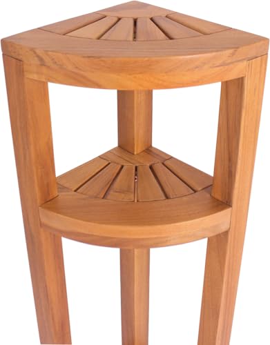 AquaTeak Kai Teak Corner Bath Shelf with Angled Shaving & Washing Foot Rest