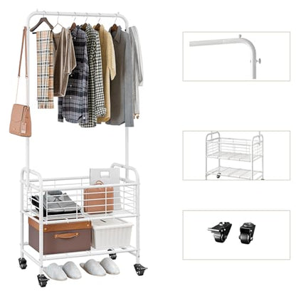 SUOERNUO Laundry Basket with Wheels Rolling Laundry Hamper Laundry Sorter Cart Shelf Hanging Rack,White - color: White