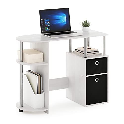 Furinno Jaya Simplistic Computer Study Desk, White Oak/Chrome/Black - color: White Oak/Stainless Steel/Black