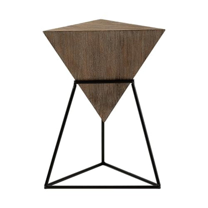 COZAYH Modern Geometric End Table with Wooden Top and Metal Base, Unique Pyramid Side Table Plant Stand for Office, Living Room, Bedroom, Fully Assembled, Triangle, Brown, Nature - color: Brown