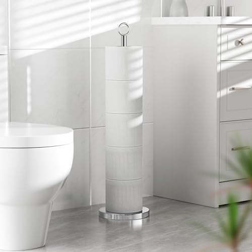 Toilet Paper Holder Stand(with Reserve Function), Free-Standing Spare Rolls Storage Holder, Stainless Steel, Chrome - color: Chrome