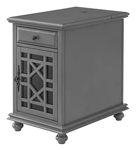 Martin Svensson Home Elegant Chairside End Table with Power — 24″W x 16″D x 25″H, Gray — Transitional Painted Accent Table with Flip-Top USB Charging, Drawer & Cabinet Storage - color: Grey