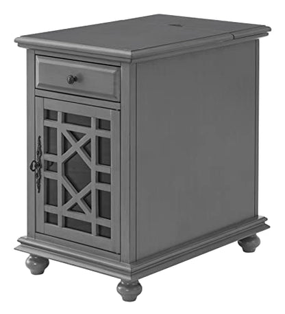 Martin Svensson Home Elegant Chairside End Table with Power — 24″W x 16″D x 25″H, Gray — Transitional Painted Accent Table with Flip-Top USB Charging, Drawer & Cabinet Storage - color: Grey