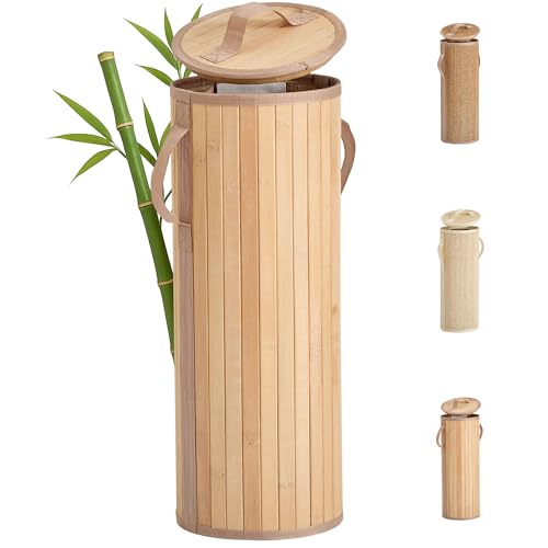 Bamboo Toilet Paper Storage Basket with Lid & Handle - 10L Handwoven Bathroom Organizer for 4 Rolls - Sturdy Stand Holder for Toilet Paper Organization, Natural - color: Natural, size: Small