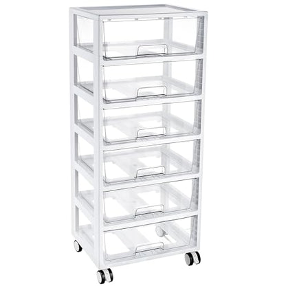 Vtopmart Rolling Drawer Cart, 6 Tier, Clear, Deep Drawers | Clear Deep Drawers, Visible Storage, Large-Capacity Organization, Crafts, Art, Toys, Bathroom, Classroom & Office Supplies - style: 6 Tier 6 Drawers