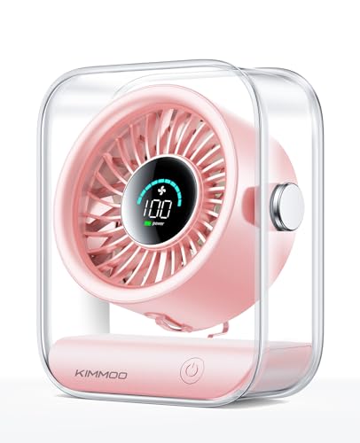 KIMMOO Rechargeable USB Desk Fan, Quiet Table Fan with Turbo Airflow, 100 Speeds, Digital Display, 90° Rotating, Small Battery Desktop Fans for Bedroom Home Office Travel, Pink - color: Pink