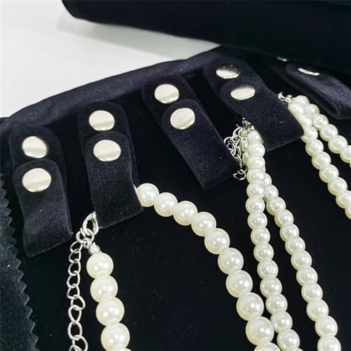 Velvet Travel Jewelry Case Roll Bag Organizer for Necklace Bracelet Earrings Ring (Black) (Black set) - color: Black Set