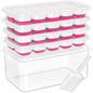 DOQAUS Ice Cube Tray with Lid and Bin - 4 Pack Silicone Ice Cube Trays for Freezer, Stackable Ice Bucket Kits with Storage Container & Scoop for Kitchen, RV, Cocktail, Coffee - color: Light Pink