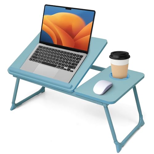 Lap Desk for Couch/Sofa/Floor, 5-Angle Adjustable Bed Desk with Foldable Legs &Cup Holder, Light Weight Bed Tray Table for Writing/Eating/Reading, Portable Laptop Stand for Adults, Kids - color: Blue