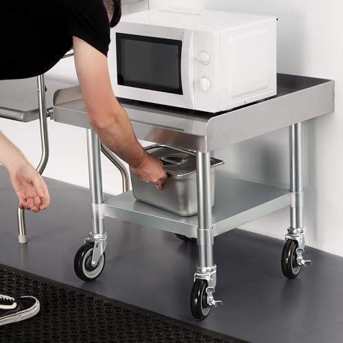HARDURA Stainless Steel Equipment Work Stand 24" x 24" Prep Table with Under Shelf and Caster for Commercial & Workplace, Home, Hotel, Garage - size: 24" x 24"