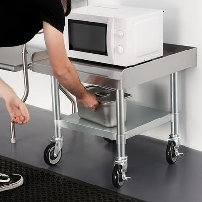 HARDURA Stainless Steel Equipment Work Stand 24" x 24" Prep Table with Under Shelf and Caster for Commercial & Workplace, Home, Hotel, Garage - size: 24" x 24"